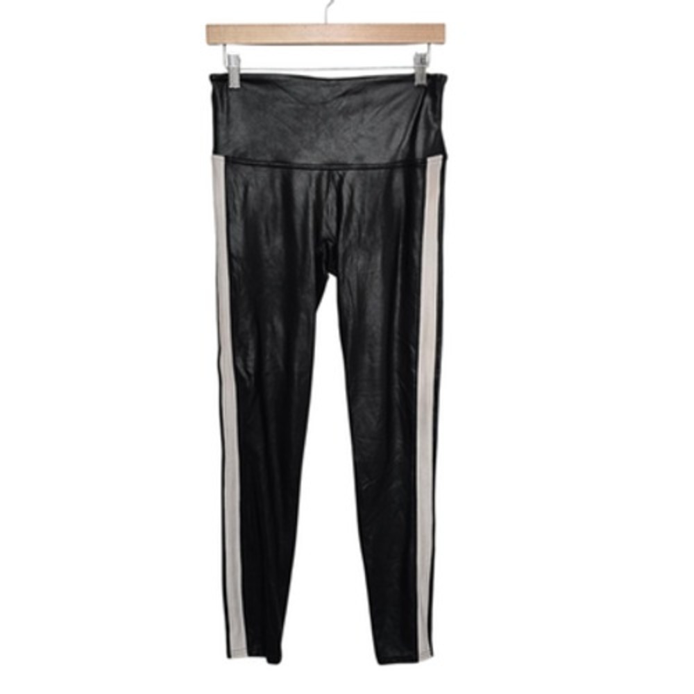 Spanx Leggings Womens Large Black Faux Leather Side Stripe High‎ Rise Shaping